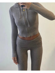 Trendy Knit 2-Piece Set: Women’s Hoodie Tracksuit & Crop Top Knitwear Pants