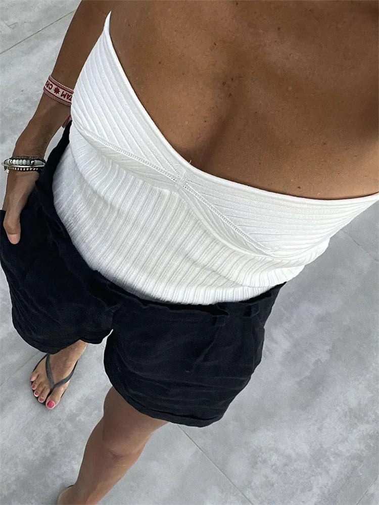 Tossy Knit Ribbed Backless Tank Top Women’s Slim Summer Fashion Cropped Top High Street Elegant Knitwear Pullover Female Vest