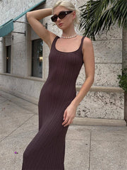 Tossy Knit Ribbed Slim Maxi Dress Female Backless Scoop Neck Fashion Elegant Party Looks Long Dress Patchwork Knitwear Dress