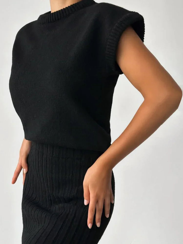 Tossy Knit Sweater 2 Piece-Set Women Loose Ribbed Sleeveless Pullover And High Waist Long Skirt Outfits Knitwear Women’s Sets