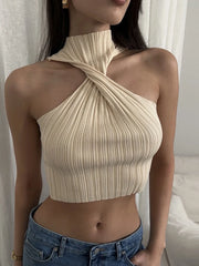 Knit Sweater Pullover Women Ribbed Twist Off-Shoulder Slim Summer Patchwork High Waist Tank Top Knitwear Female Y2k Top