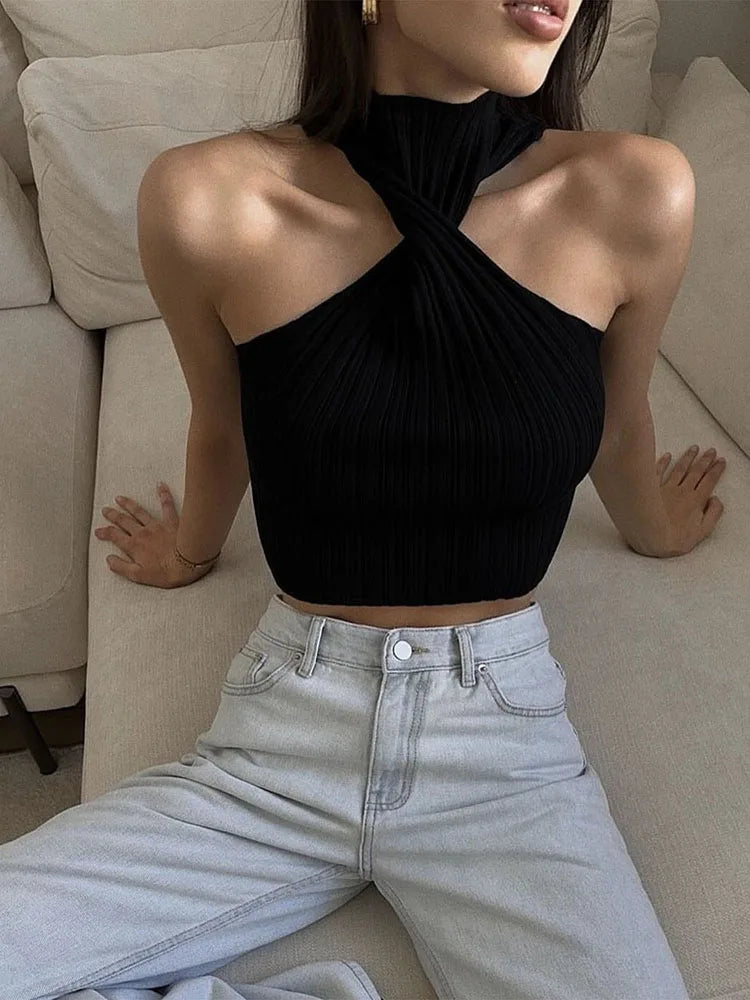 Ootddress Knit Sweater Pullover Women Ribbed Twist Off-Shoulder Slim Summer Patchwork High Waist Tank Top Knitwear Female Y2k Top