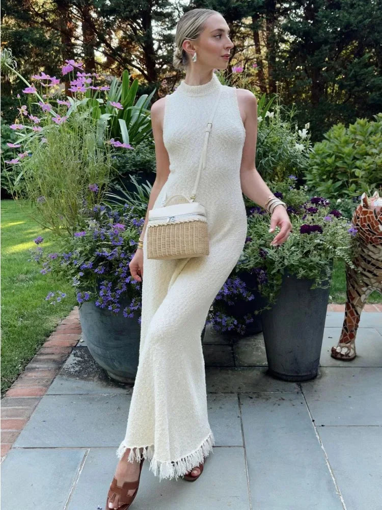 Tossy Knit Tassel Sleeveless Dress For Women Slim High Waist Casual Streetwear Ladies Knitwear Summer 2023 Holiday Beach Dress