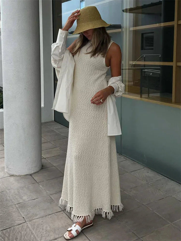 Tossy Knit Tassel Sleeveless Dress For Women Slim High Waist Casual Streetwear Ladies Knitwear Summer 2023 Holiday Beach Dress