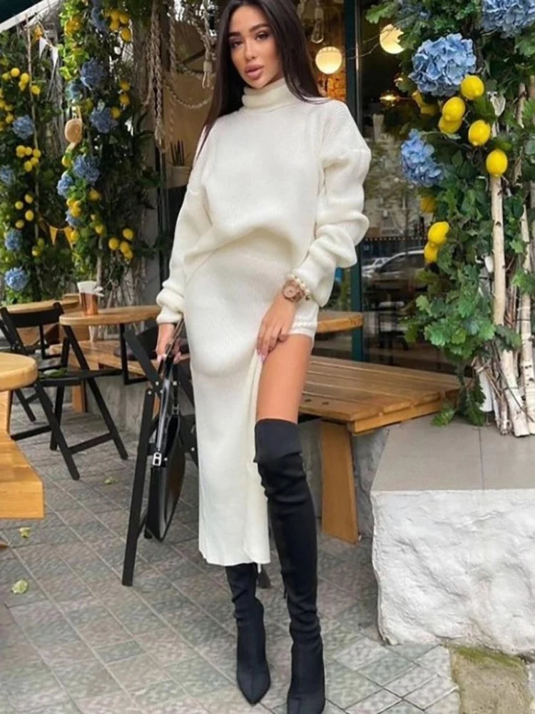 Tossy Knit Two Piece Sets Womens Outfits Casual Autumn Winter Turtleneck Sweater And Midi Skirt Sets Ladies 2023 Matching Sets