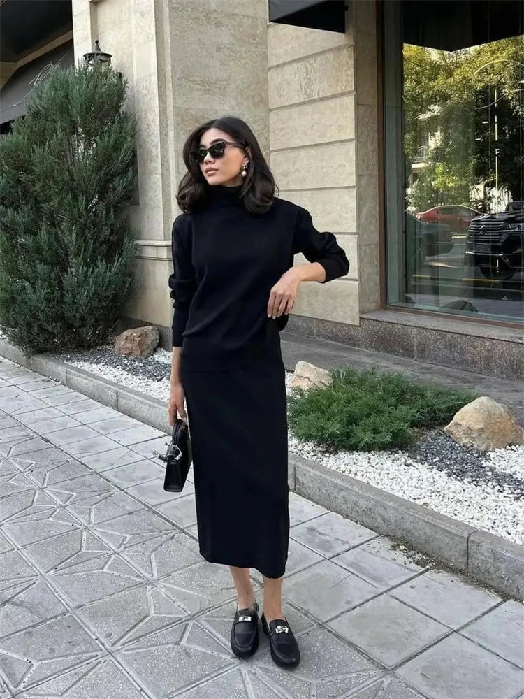 Tossy Knitted 2 Piece Outfit Set Casual Long Sleeve Sweater Top And Pencil Long Skirts Elegant Autumn Two Piece Sweater Sets