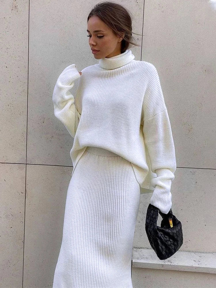 Tossy Knitted 2 Piece Outfit Set Casual Long Sleeve Sweater Top And Pencil Long Skirts Elegant Autumn Two Piece Sweater Sets