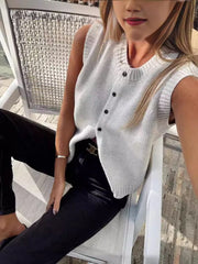 Tossy Knitted Vests Top For Women Casual Single-Breasted Knitwear Cardigan Tank Sweater Female Solid Sleeveless 2024 Fashion