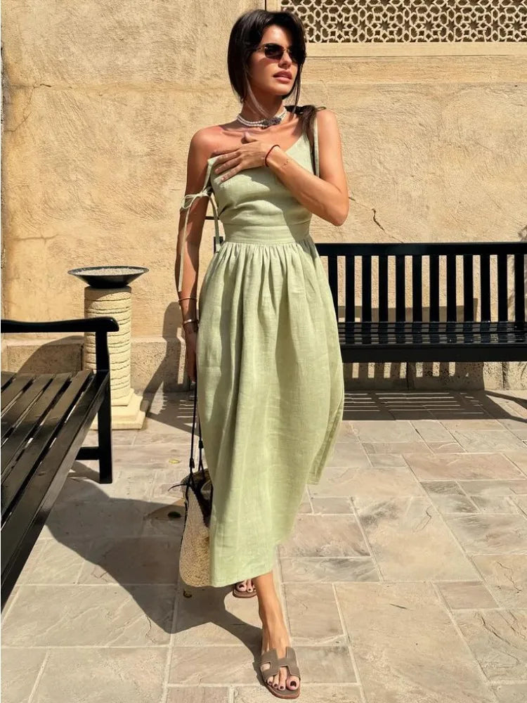 Tossy Lace-Up Backless Elegant Long Dress Female High Waist Solid Fashion Halter Dresses Holiday Beach Slim Bandage Maxi Dress