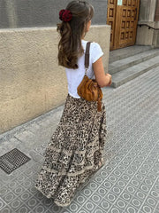 Tossy Leopard Printed Maxi Skirt Female Ruffled Patchwork Fashion Summer 2024 High Waist Bandage Party Looks Women Long Skirt