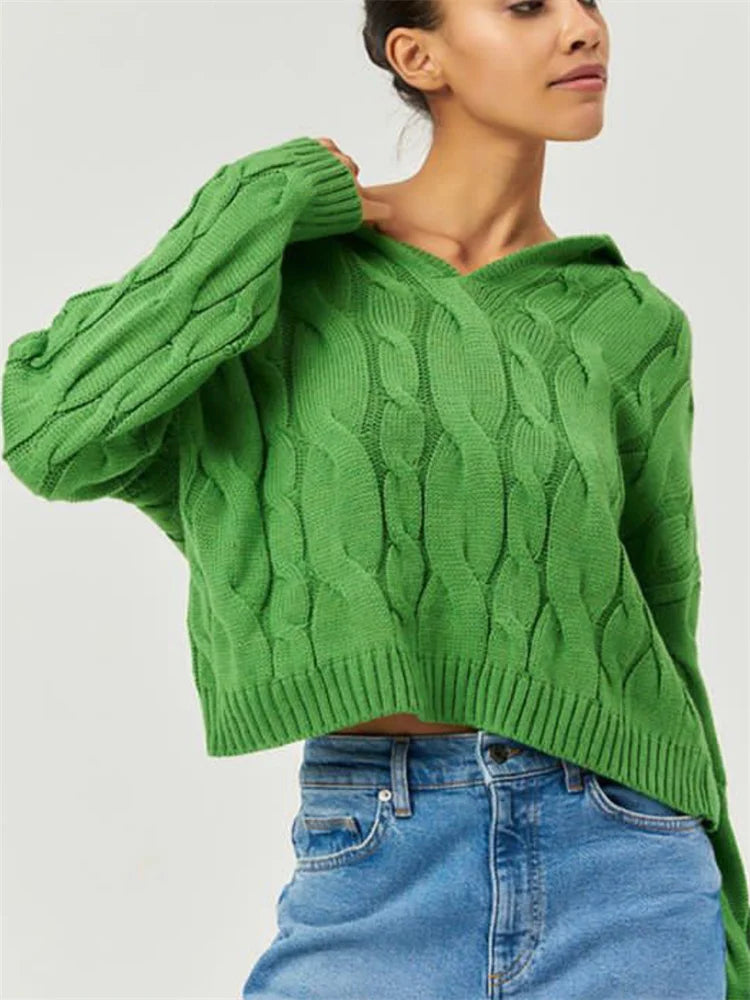 Tossy Loose Lapel Patchwork Sweater Pullover Female Solid Long Sleeve High Waist Y2k Top Knitwear Baggy Autumn Oversized Sweater