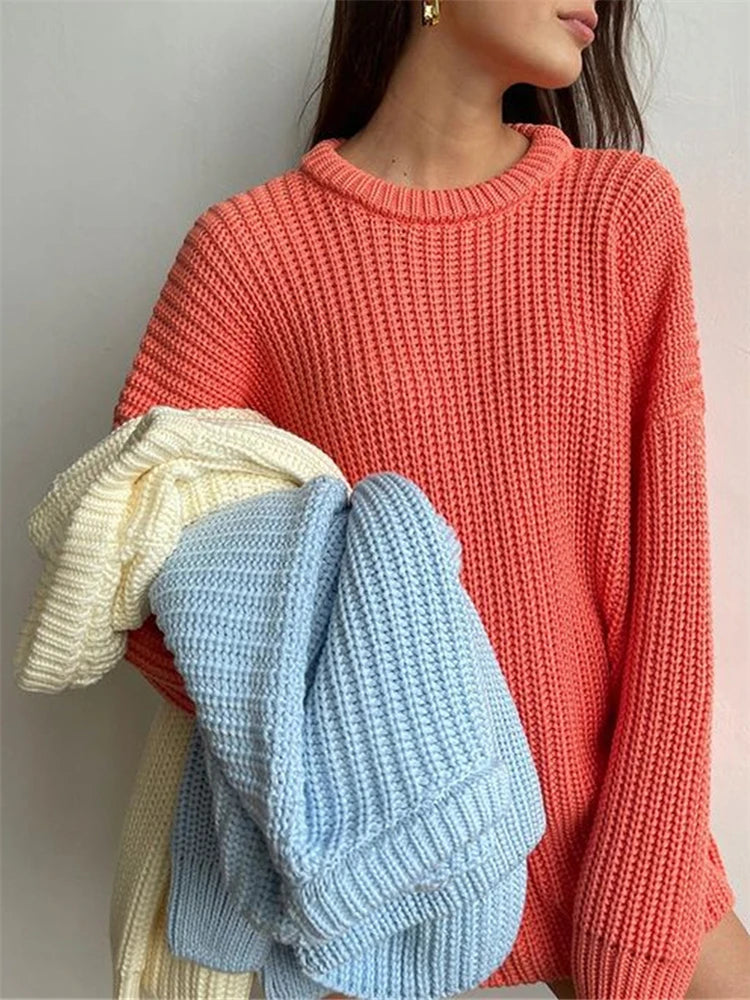 Tossy O-Neck Pull-Over Sweater Femme 2022 Fall New Fashion Long Sleeve Top Women’s knitting Outwear Striped Oversized Sweater