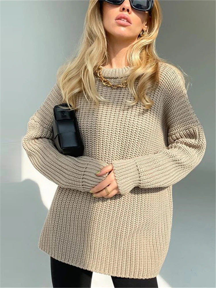 Tossy O-Neck Pull-Over Sweater Femme 2022 Fall New Fashion Long Sleeve Top Women’s knitting Outwear Striped Oversized Sweater