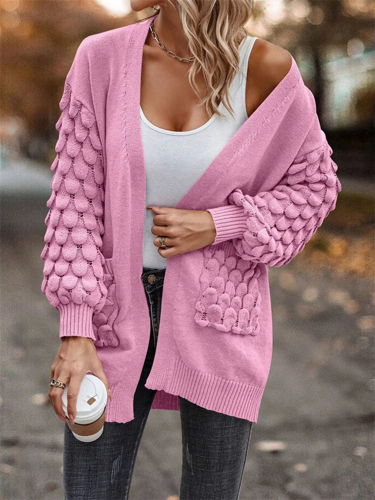 Tossy Patchwork Knit Pocket Cardigan Coat For Women Loose Fashion High Street Elegant Oversized Sweater Ladies Knitwear Outwear