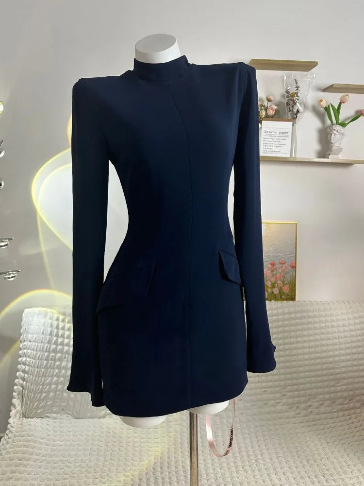 Tossy Patchwork Solid High Waist Mini Dress Female Fashion Long Sleeve Autumn 2023 Pocket Slim Dress Casual Women’s Dress New