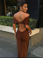 Tossy Pleated Off-Shoulder Elegant Long Dress For Women Twist Backless Patchwork Fashion Solid Party Dress Summer Maxi Dress New