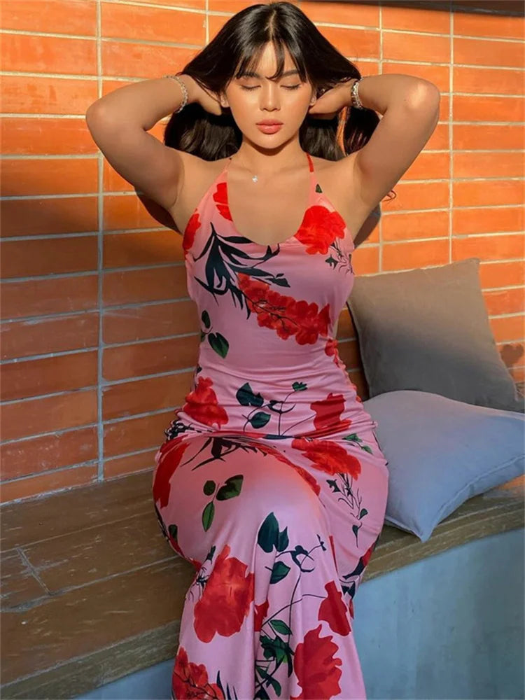 Tossy Printed Backless Fashion Dress For Women Bandage Summer 2024 Slim Elegant Ladies Party Dress Gown Lace-Up Sexy Maxi Dress