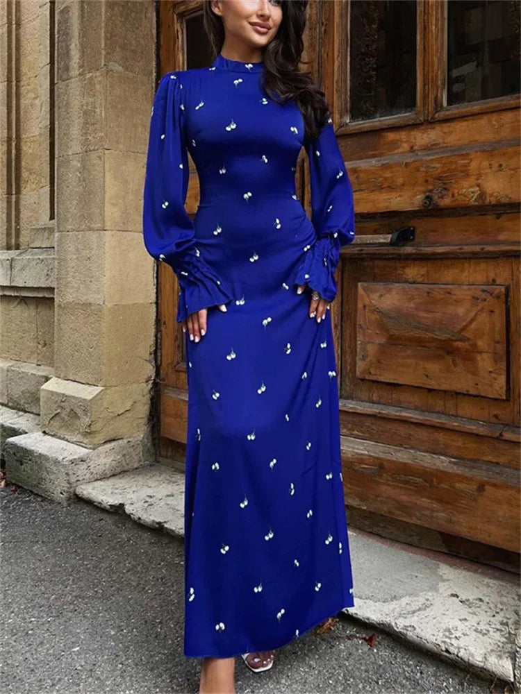 Tossy Printed Bandage Fashion Long Dress Ladies Elegant Satin High Street Party Dress Casual Long Sleeve Patchwork Maxi Dress