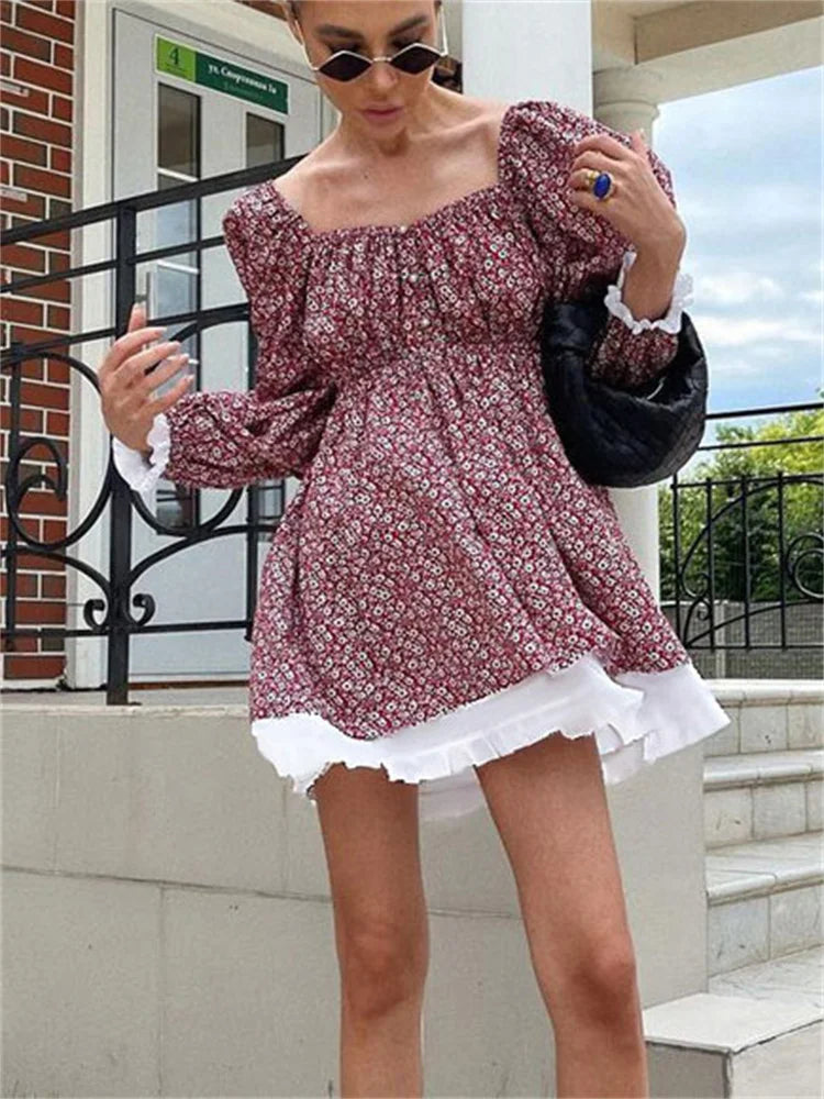 Tossy Printed Off-Shoulder Ruffled Mini Dress For women Square Collar Fashion Casual Elegant Party Dress Evening Mini Dress 2023