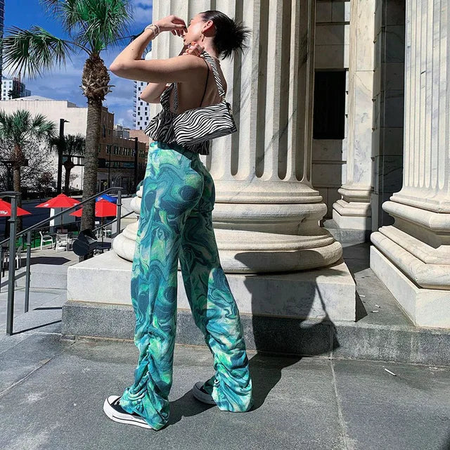 Tossy Printed Straight Leg High Waist Trousers Women Spring New 2021 Streetwear Fashion Casual Chic Harajuku Long Pants Female