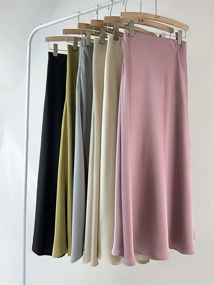 Tossy Satin Solid Fashion Long Skirt Slim For Women Elegant Patchwork Party Skirt Gown Summer Zipper Ladies Satin Maxi Skirt