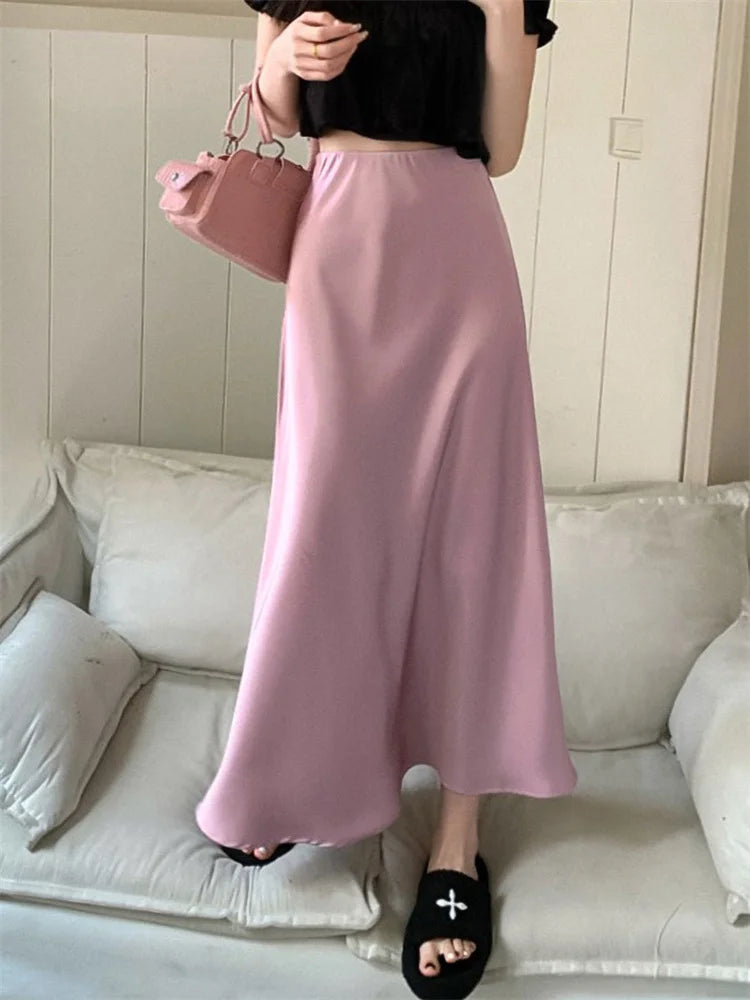 Tossy Satin Solid Fashion Long Skirt Slim For Women Elegant Patchwork Party Skirt Gown Summer Zipper Ladies Satin Maxi Skirt