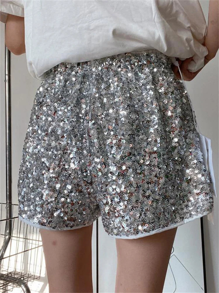 Tossy Sequin High Waist Patchwork Shorts For Women Summer Fashion Glitter Baggy Slim High Street Sexy Outfit Shorts Tracksuit