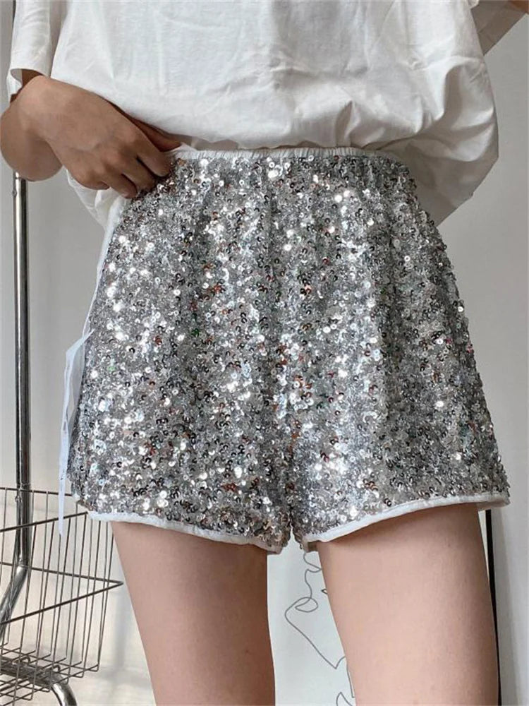 Tossy Sequin High Waist Patchwork Shorts For Women Summer Fashion Glitter Baggy Slim High Street Sexy Outfit Shorts Tracksuit