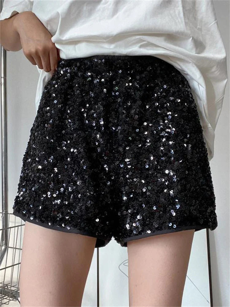 Tossy Sequin High Waist Patchwork Shorts For Women Summer Fashion Glitter Baggy Slim High Street Sexy Outfit Shorts Tracksuit