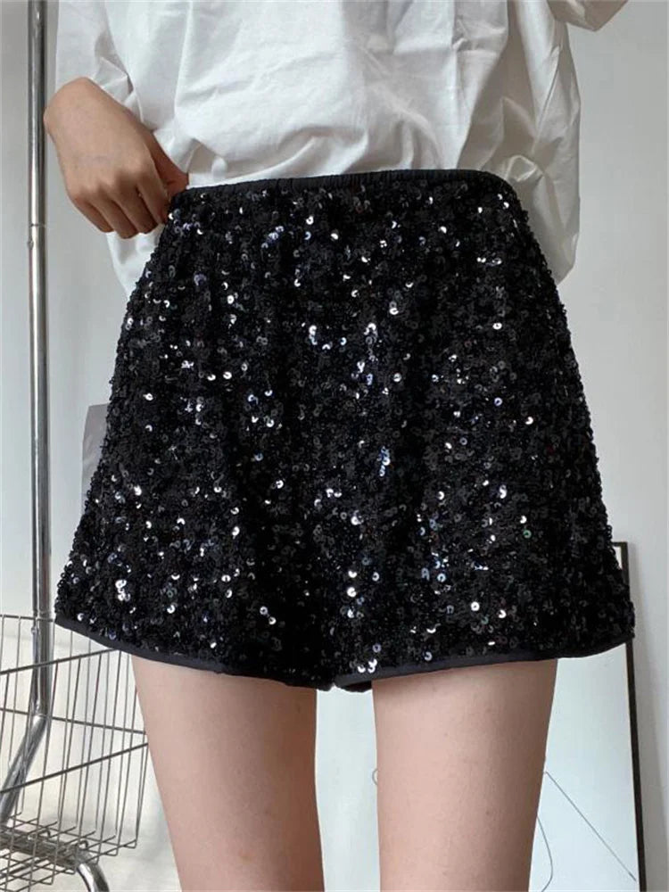 Tossy Sequin High Waist Patchwork Shorts For Women Summer Fashion Glitter Baggy Slim High Street Sexy Outfit Shorts Tracksuit