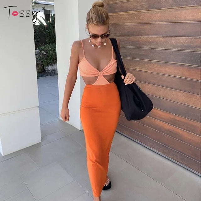 Tossy Sexy Backless Summer Dress For Women 2021 Fashion Chic Party Wear Bodycon Hollow Out Halter Dresses Beach Holidy Vestidos