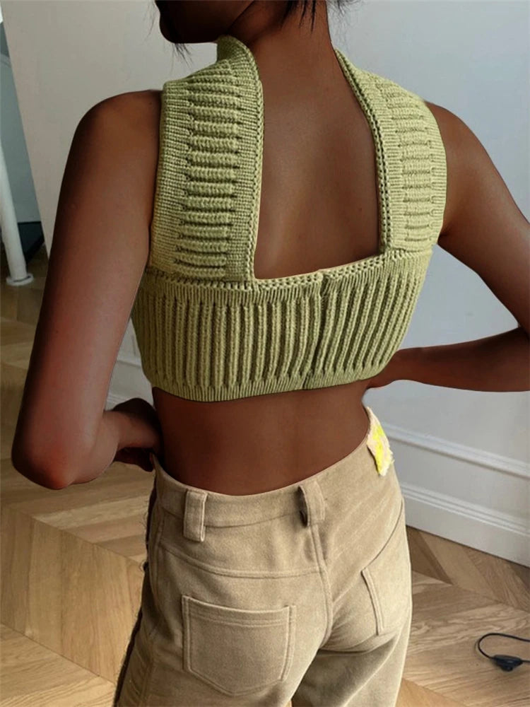 Tossy Solid Knitted Bandage Halter Tops For Women Backless Sexy Tanks Tops Y2K Cropped Summer Fashion Camisole Party Clubwear