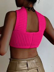 Tossy Solid Knitted Bandage Halter Tops For Women Backless Sexy Tanks Tops Y2K Cropped Summer Fashion Camisole Party Clubwear