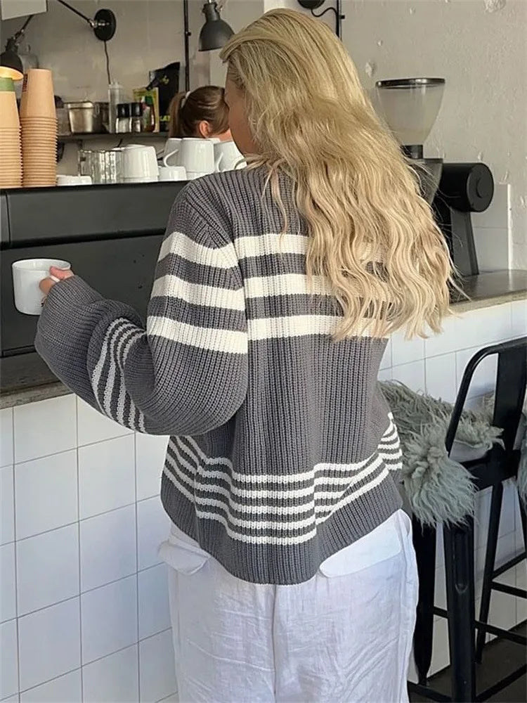 Tossy Striped Casual Knitwear Top Female Loose Autumn 2023 High Waist Contrast Knit Sweater Slim Patchwork Streetwear Pullover