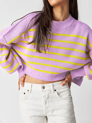 Tossy Striped Contrast Female Sweater Pullover Casual Knit Loose Long Sleeve Patchwork Fashion Knitwear Top Women’s Pullover New