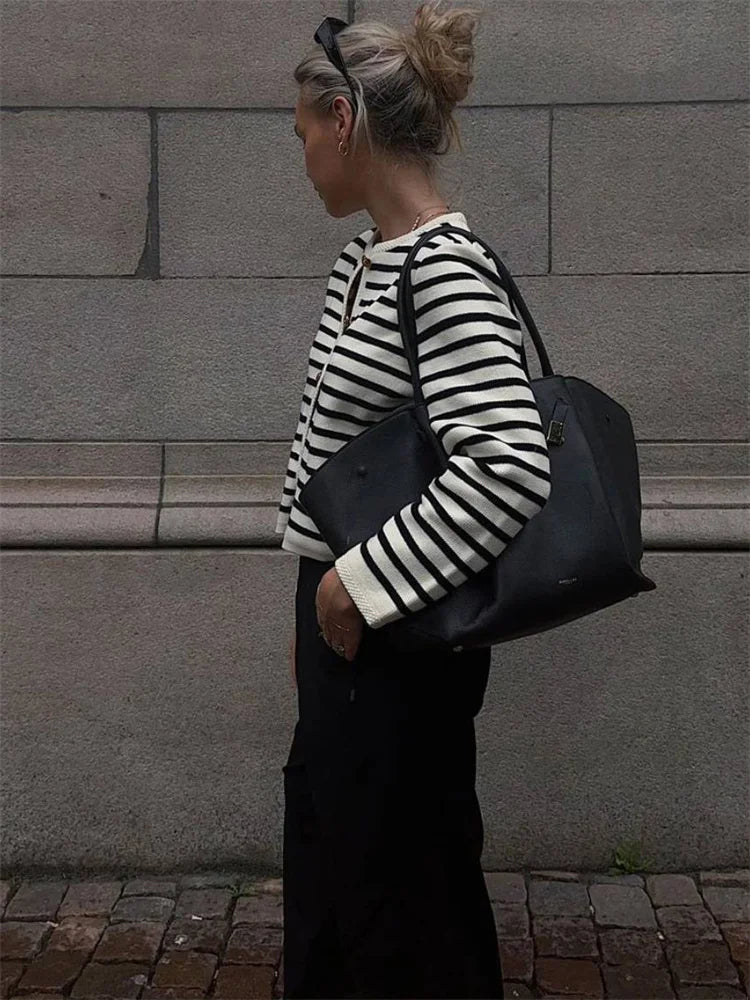 Tossy Striped Knit Sweater Cardigan Coat Female Loose Long Sleeve Fashion Slim Patchwork Contrast Outwear Summer Knitwear Coat