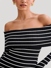 Tossy Striped Knit Sweater Mini Dress For Women Bandeau Backless Elegant Fashion Summer Contrast Party Dress Knitwear Mini Dress