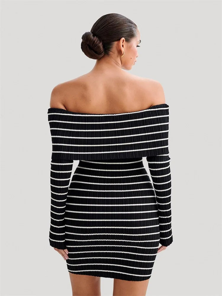 Tossy Striped Knit Sweater Mini Dress For Women Bandeau Backless Elegant Fashion Summer Contrast Party Dress Knitwear Mini Dress