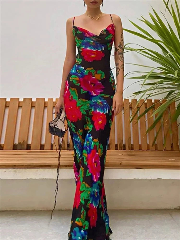 Tossy Striped Printed Backless Maxi Dress For Women Spaghetti Slim Fashion Elegant Party Long Dress Gown Boho Summer Dress 2023