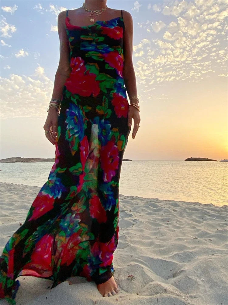 Tossy Striped Printed Backless Maxi Dress For Women Spaghetti Slim Fashion Elegant Party Long Dress Gown Boho Summer Dress 2023