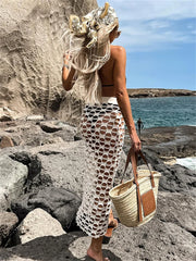 Tossy Summer Hollow Out White Maxi Skirt – High Waist Patchwork Fashion Women’s Swimwear