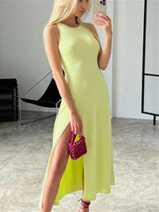 Tossy Summer New Sleelvess Slim Bodycon Dress Women Casual High Split Out Solid Holiday Beach Sundress White Tank Dresses 2023