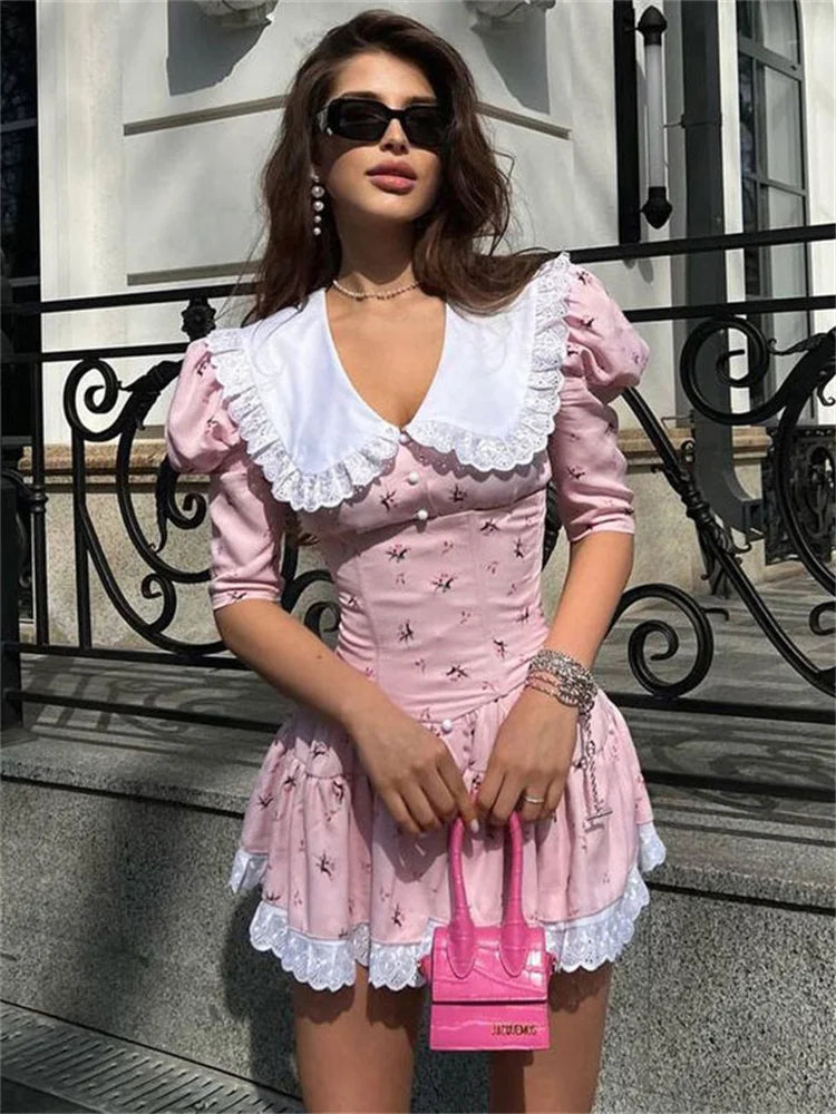 Tossy Summer Printed Patchwork Mini Dress Female V-Neck Short Sleeve Slim Fashion Elegant Party Dress Gown For Women Dress 2023