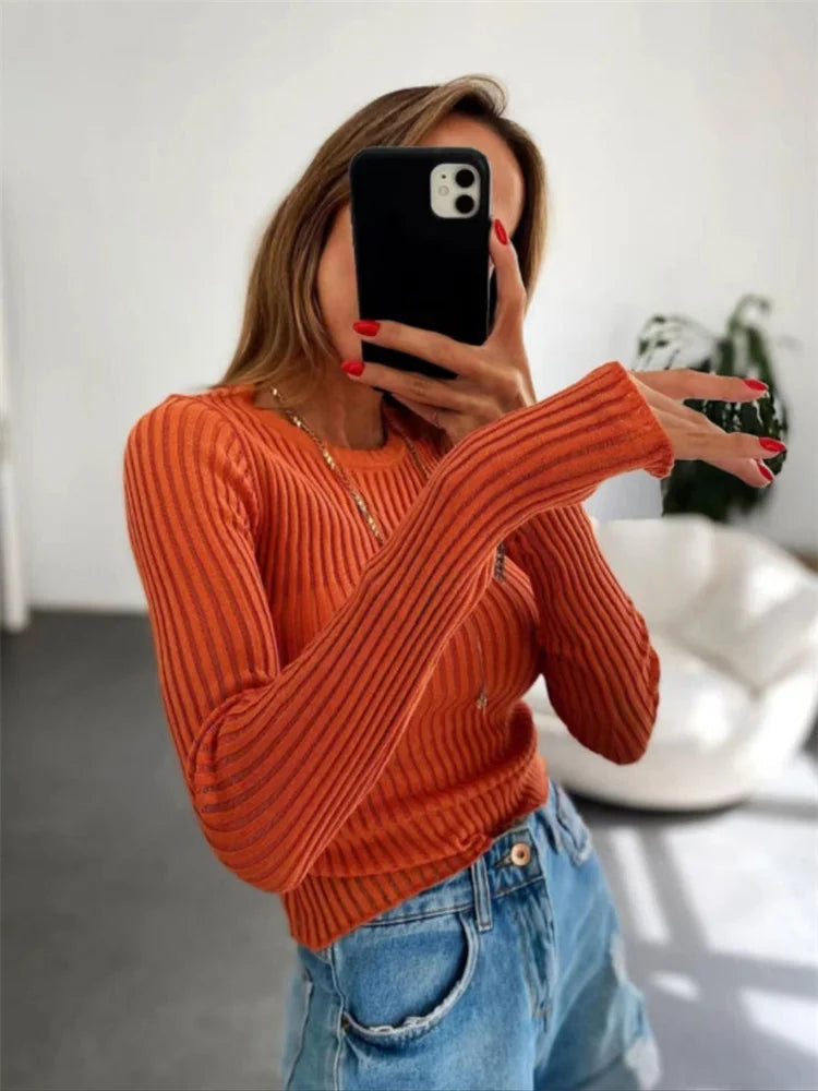 Tossy Summer Ribbed Long sleeves See-Through Tops Women Casual Knit Ribbed Top Tee For Women Knitted Pullover White Sexy Tops