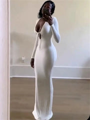 Tossy V-Neck High Waist Slim Maxi Dress – Solid Bandage Elegant Fashion Long Sleeve Party Dress Summer 2024