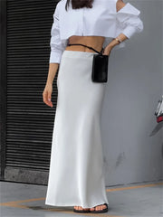 Tossy White Fashion High Waist Maxi Skirt For Women Casual Party Holiday Slim Outfits Elegant Summer 2023 Basic Solid Long Skirt