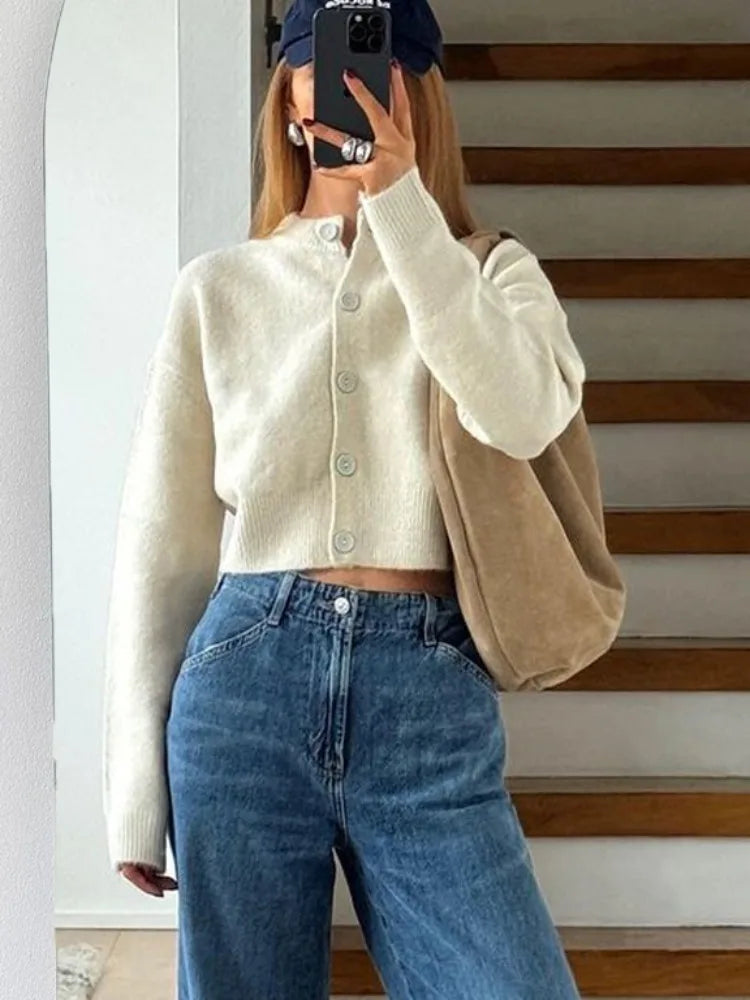 Tossy White Knitwear Patchwork Cardigan Sweater For Women Fashion Loose Casual High Waist Knit Outwear Streetwear Women’s Coat