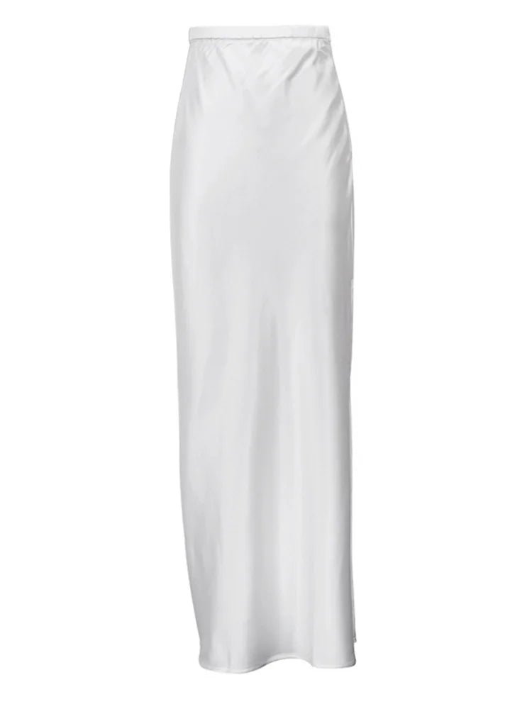 Tossy White Satin High Waist Long Skirt For Women Zipper Side Split Slim Elegant Party Maxi Skirt Y2k Outfit Female Long Skirt