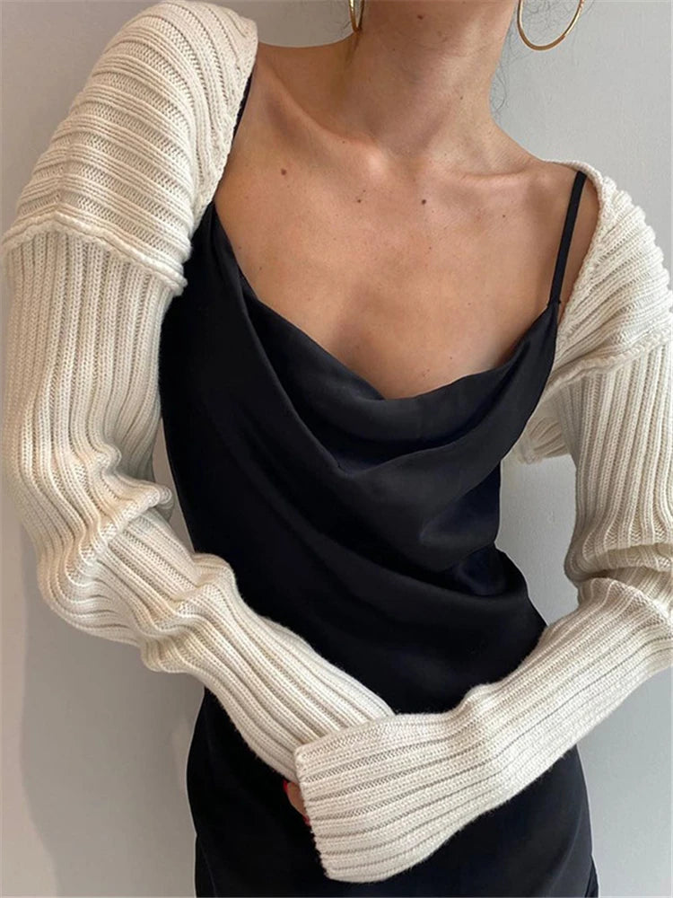 Tossy White Women Sweater Shrugs Cropped Top Full Lantern Sleeve Knitwear Pullover Sexy Summer High Street Outwear 2023 Spring