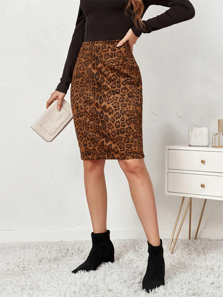 Tossy Women Leopard Print Long Skirts Suede Fabric Official Ladies New Wrap Skirt 2022 Autumn Elastic High Waisted Maxi Skirts